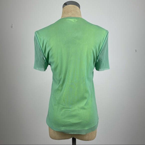 Vintage Vivienne Tam Neon Top Short Sleeve Green Metallic Mesh - Picture 3 of 8